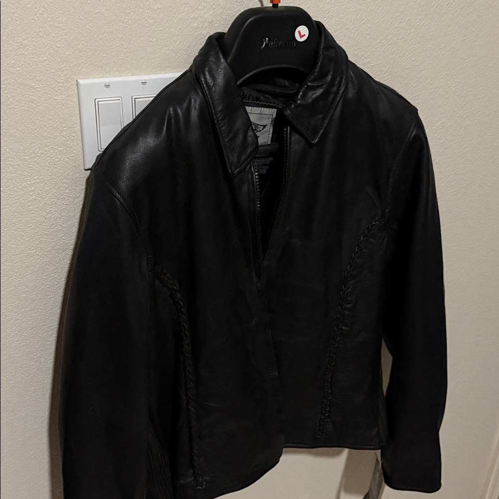 Men's Black Leather Jacket new , black , size large , leather